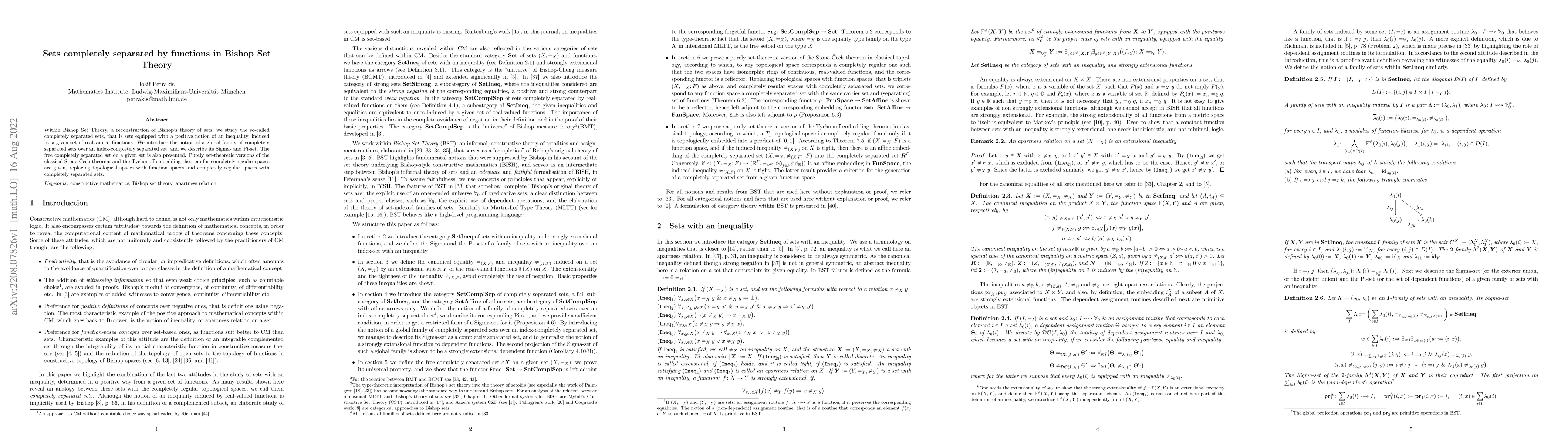 Thumbnail for Sets completely separated by functions in Bishop Set Theory