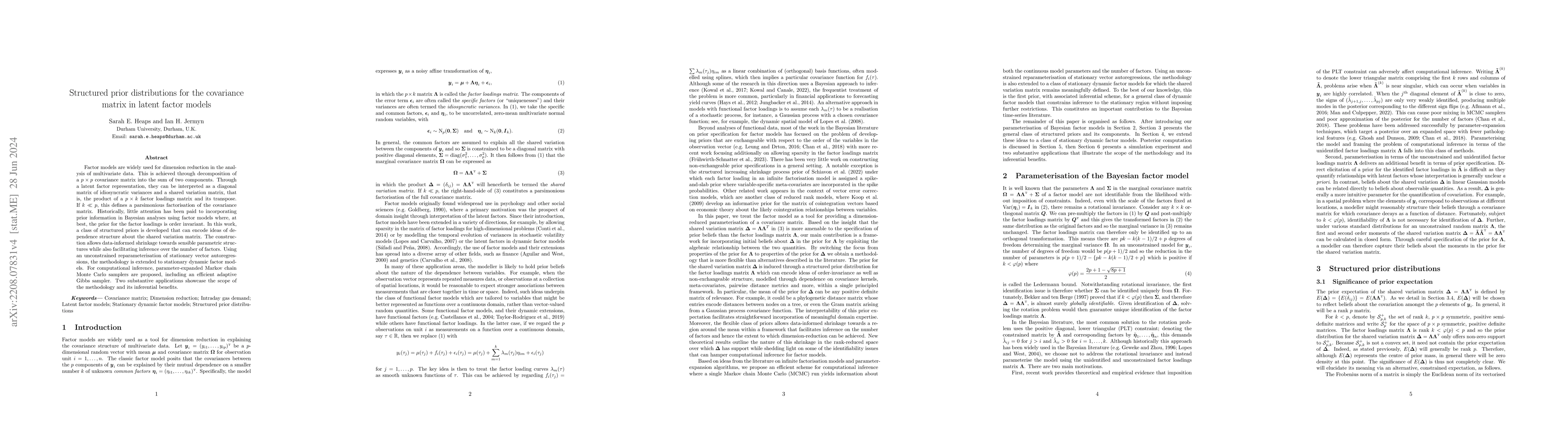 Thumbnail for Structured prior distributions for the covariance matrix in latent
  factor models
