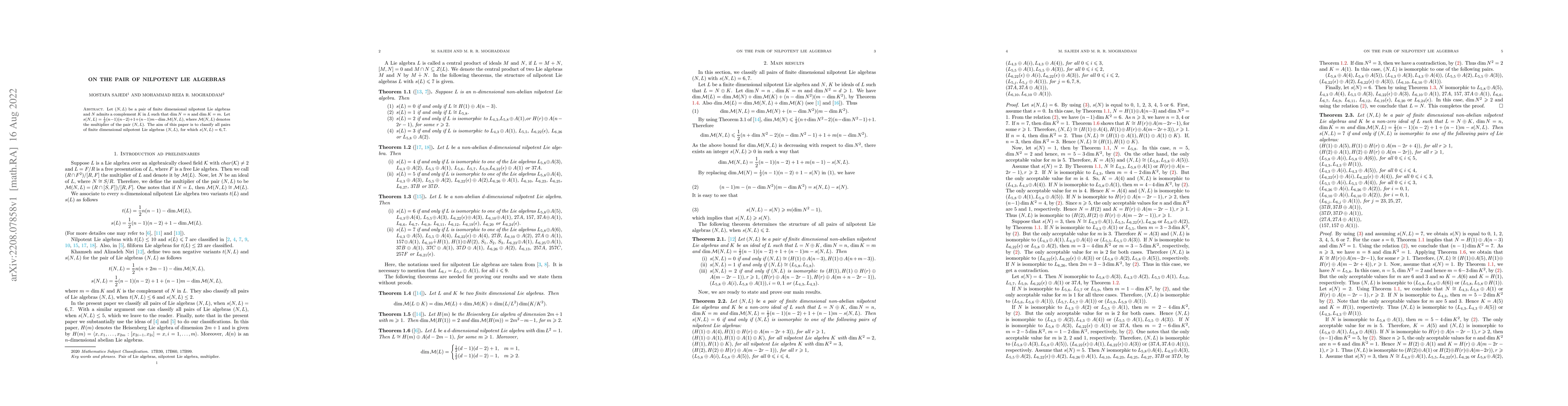 Thumbnail for On the pair of nilpotent Lie algebras
