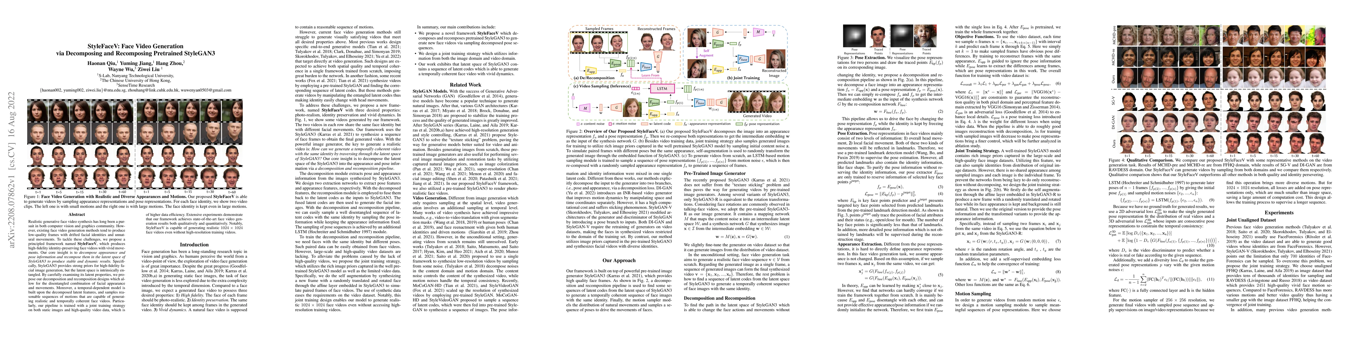 Thumbnail for StyleFaceV: Face Video Generation via Decomposing and Recomposing
  Pretrained StyleGAN3