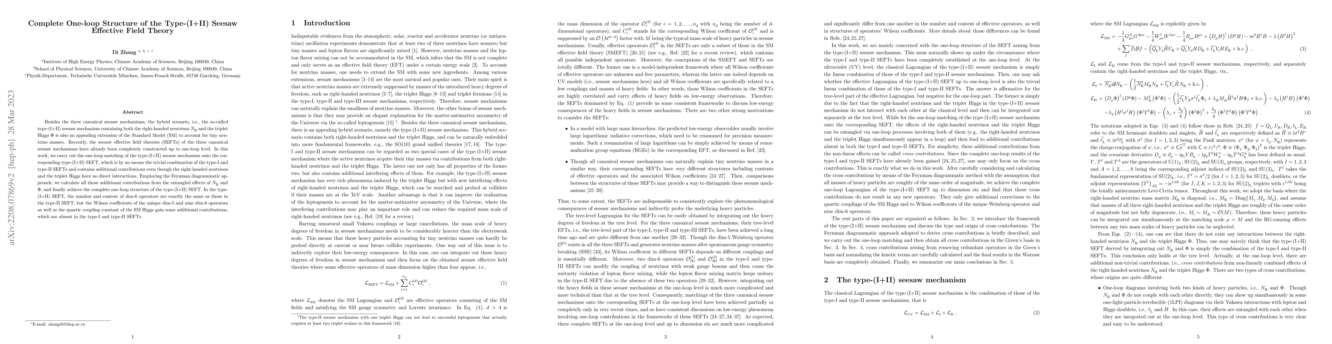 Thumbnail for Complete One-loop Structure of the Type-(I+II) Seesaw Effective Field
  Theory