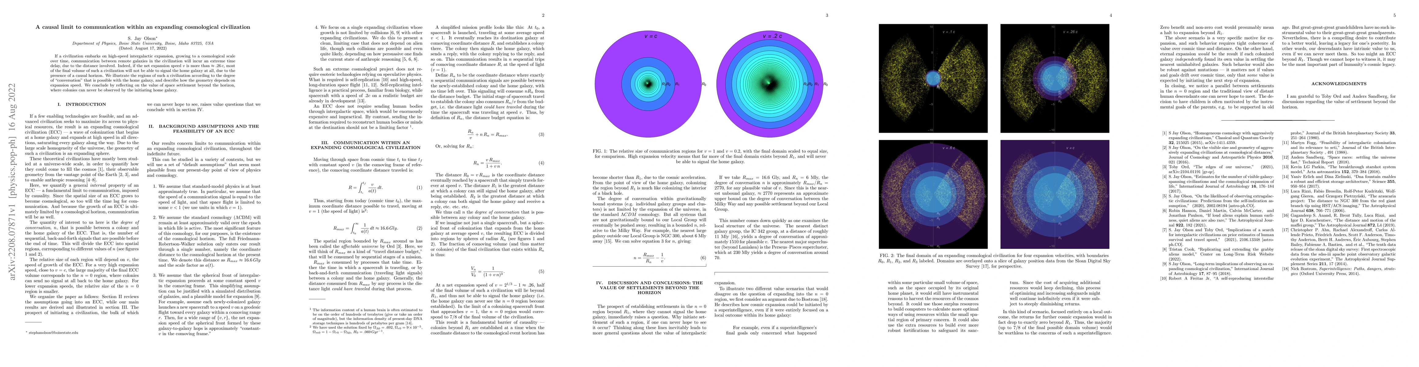 Thumbnail for A causal limit to communication within an expanding cosmological
  civilization