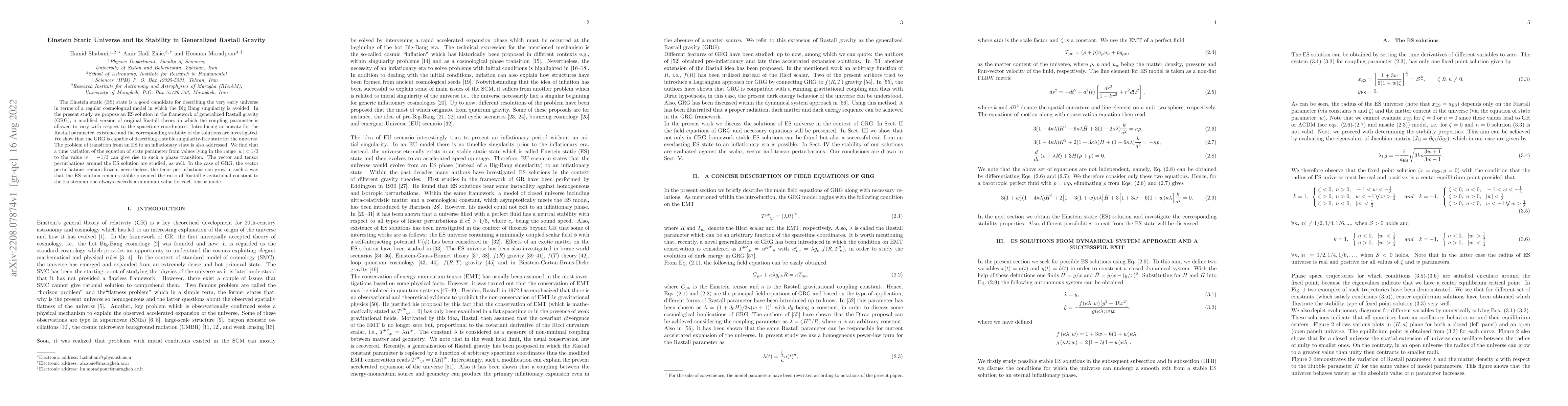 Thumbnail for Einstein Static Universe and its Stability in Generalized Rastall
  Gravity