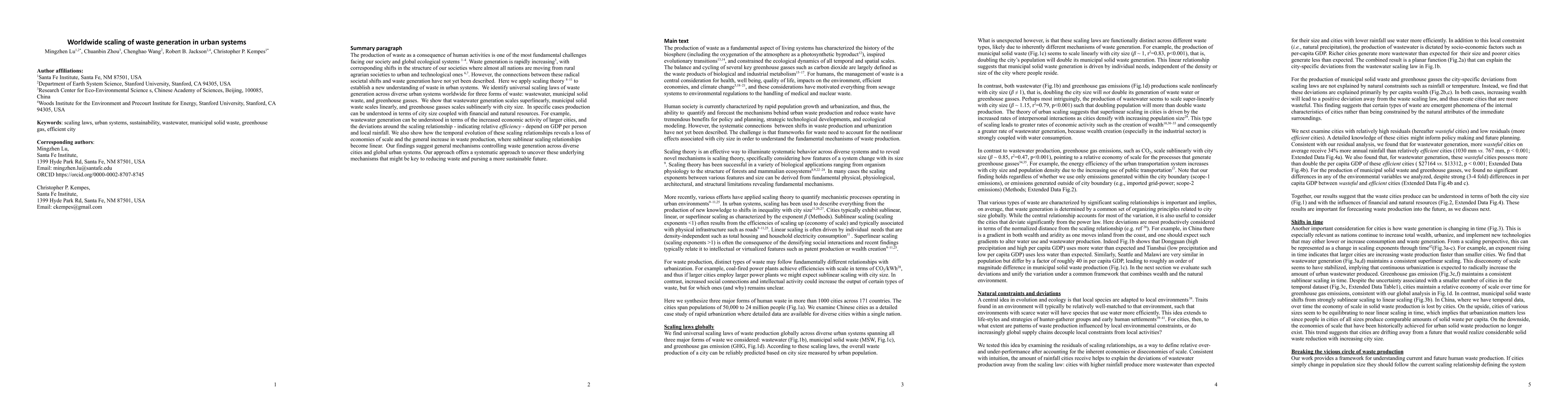 Thumbnail for Worldwide scaling of waste generation in urban systems