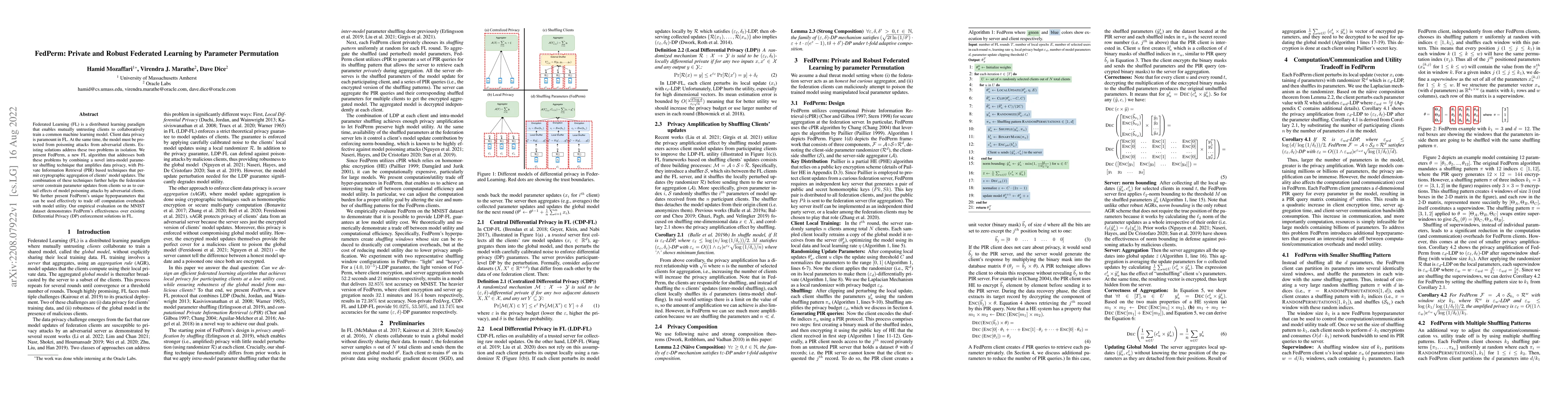 Thumbnail for FedPerm: Private and Robust Federated Learning by Parameter Permutation