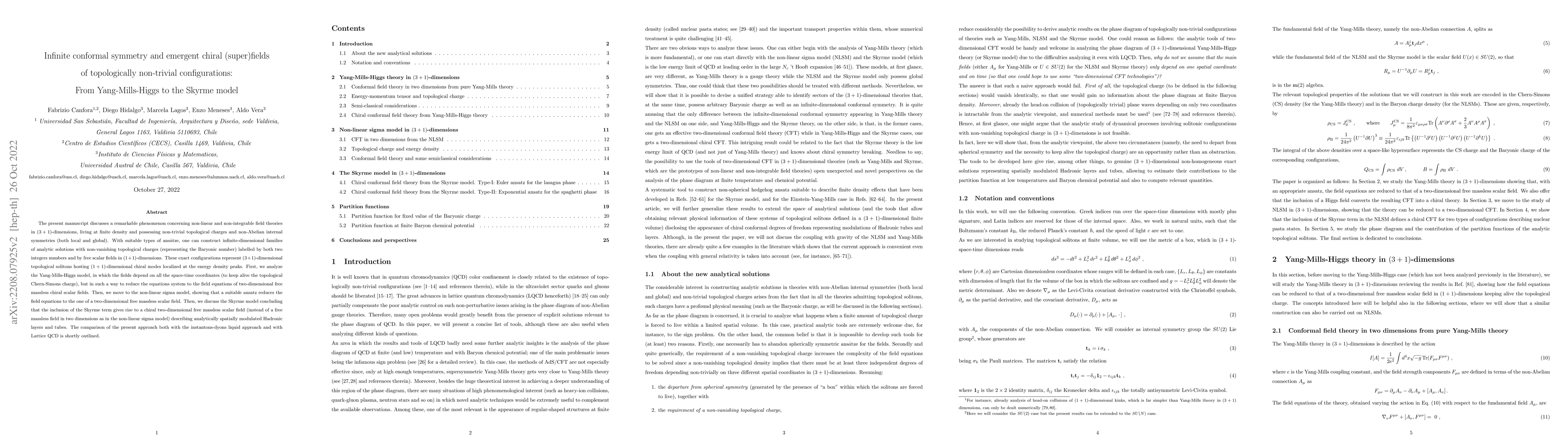 Thumbnail for Infinite conformal symmetry and emergent chiral (super)fields of
  topologically non-trivial configurations: From Yang-Mills-Higgs to the Skyrme
  model