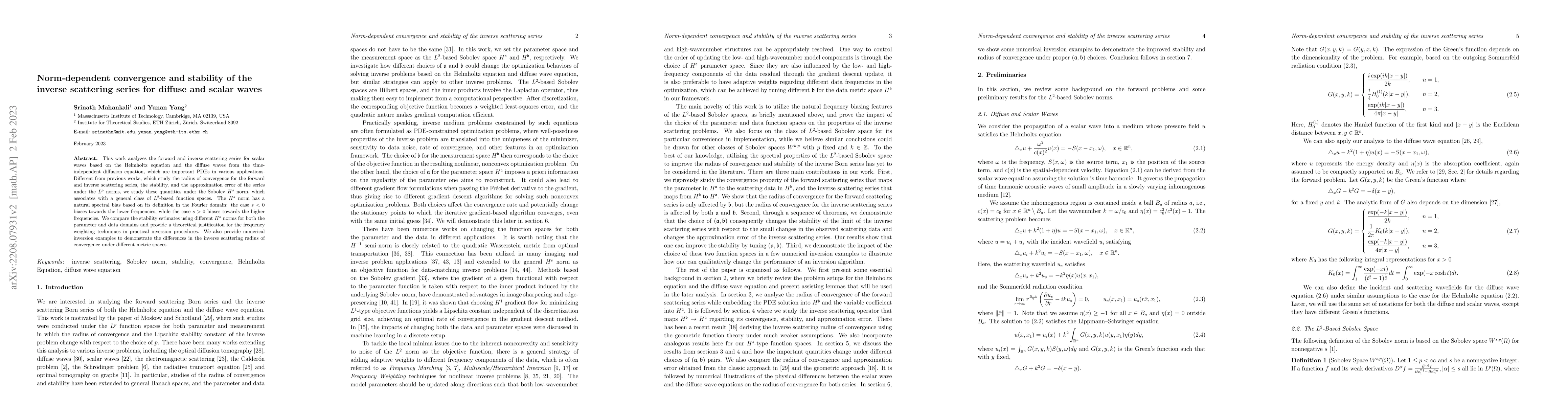 Thumbnail for Norm-dependent convergence and stability of the inverse scattering
  series for diffuse and scalar waves