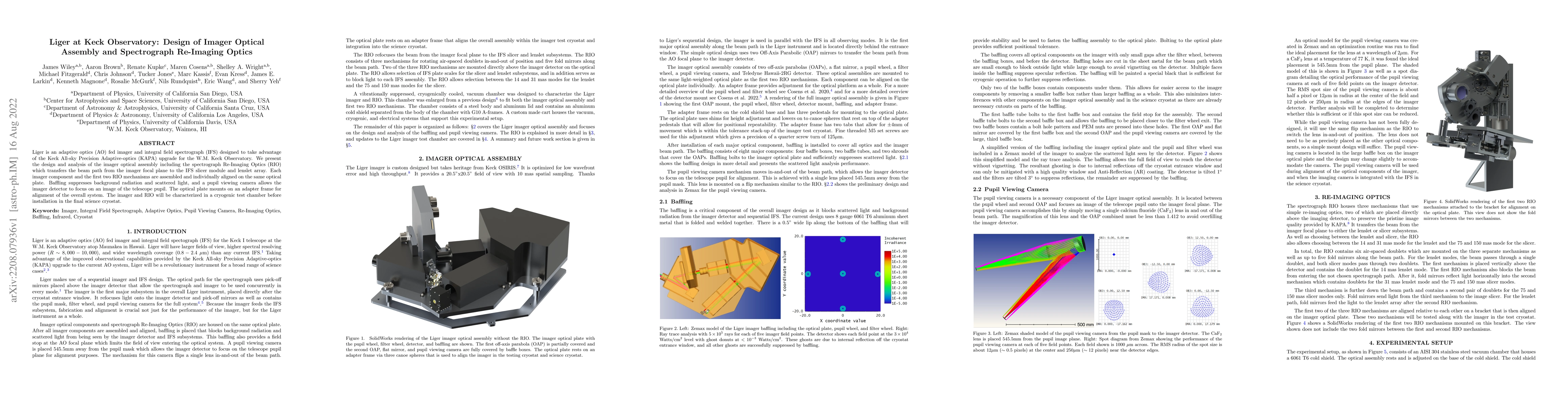 Thumbnail for Liger at Keck Observatory: Design of Imager Optical Assembly and
  Spectrograph Re-Imaging Optics