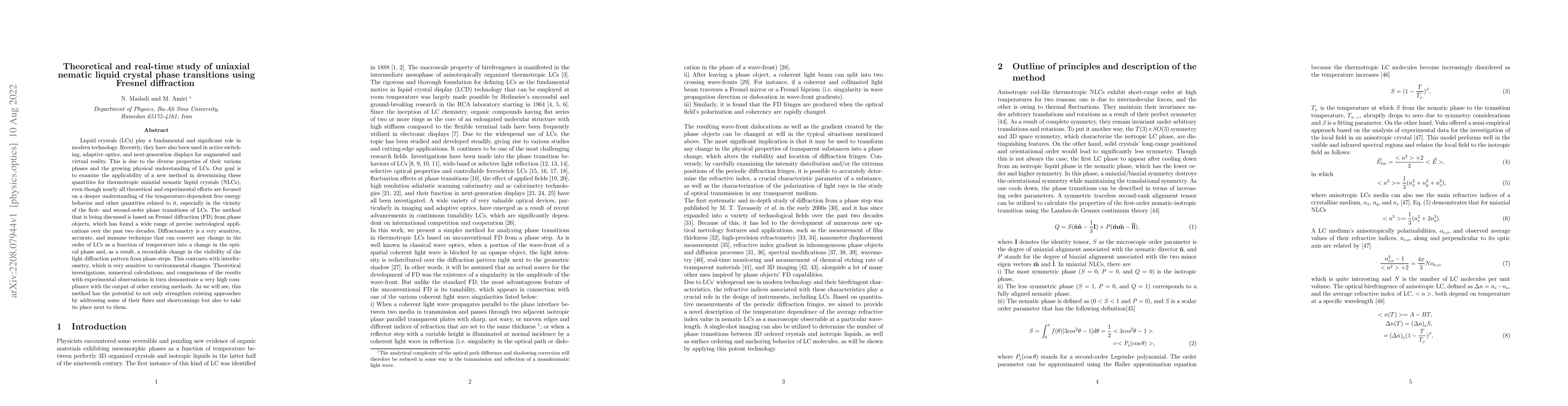 Thumbnail for Theoretical and real-time study of uniaxial nematic liquid crystal phase
  transitions using Fresnel diffraction