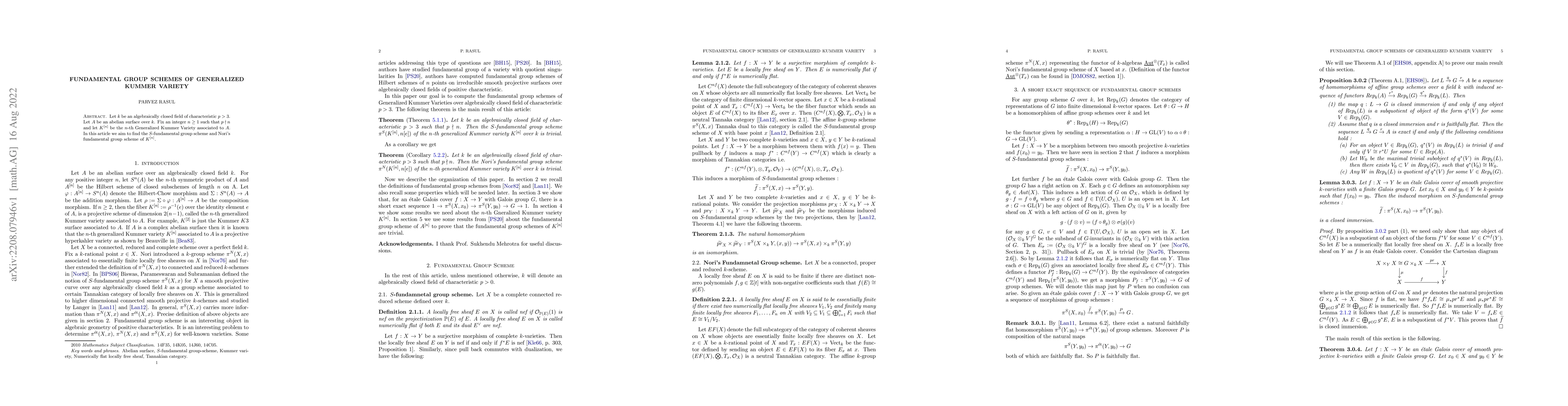 Thumbnail for Fundamental Group Schemes of Generalized Kummer Variety