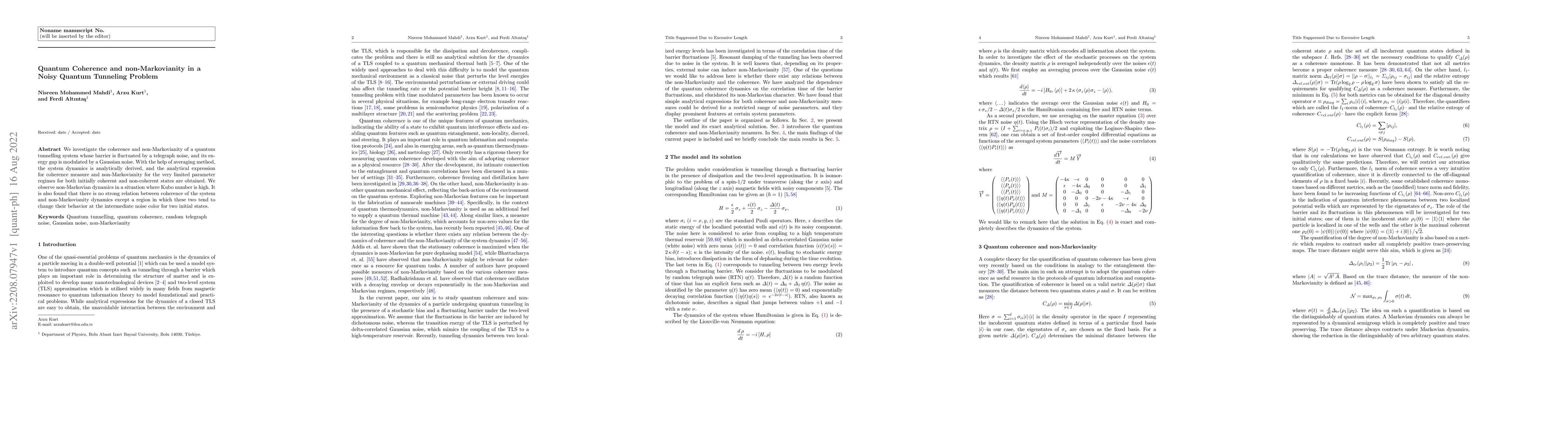 Thumbnail for Quantum Coherence and non-Markovianity in a Noisy Quantum Tunneling
  Problem