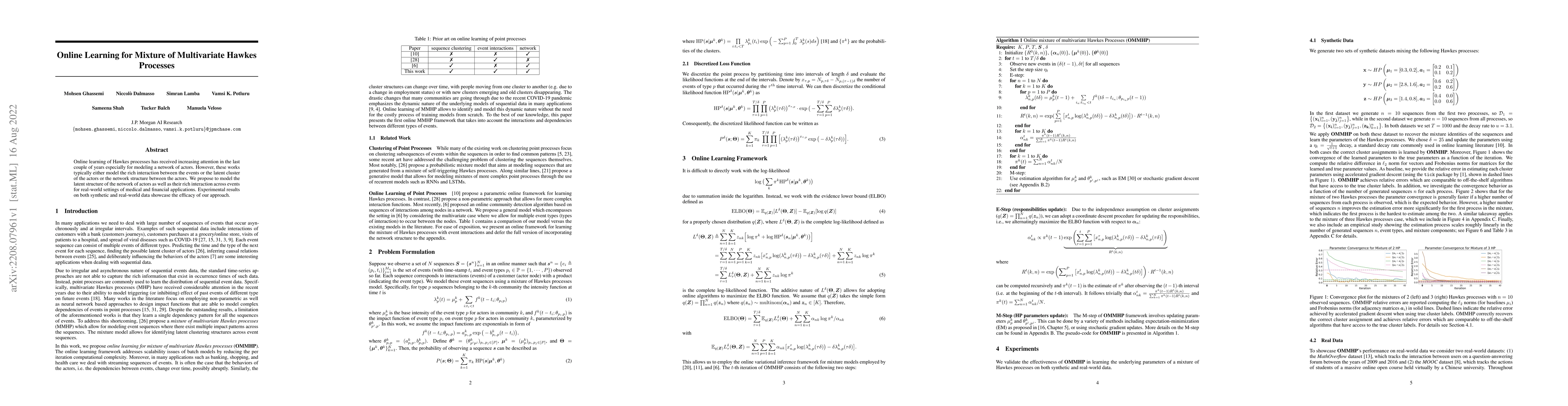 Thumbnail for Online Learning for Mixture of Multivariate Hawkes Processes