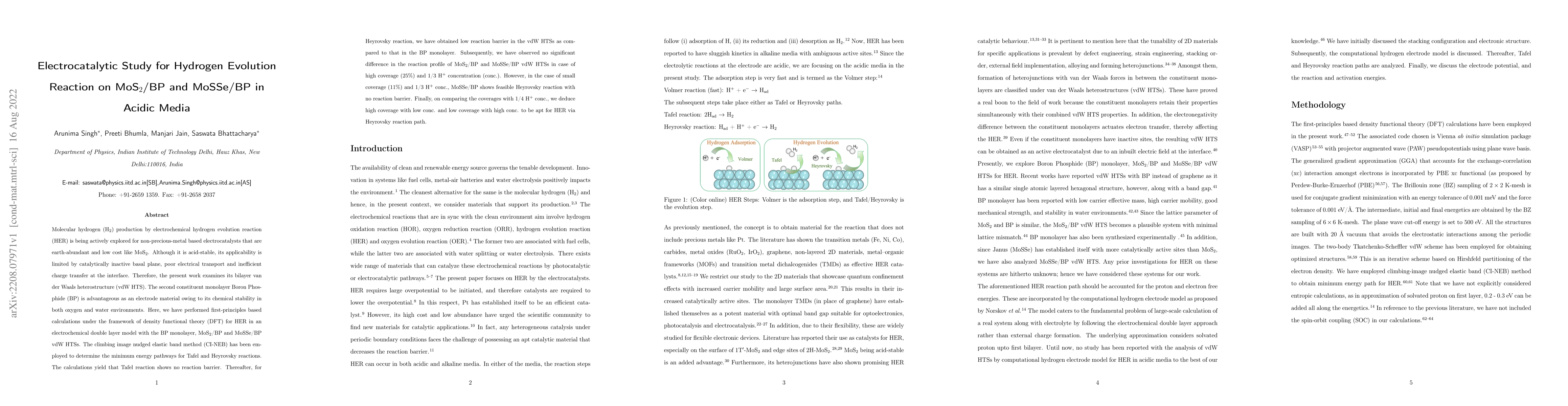 Thumbnail for Electrocatalytic Study for Hydrogen Evolution Reaction on MoS$_2$/BP and
  MoSSe/BP in Acidic Media