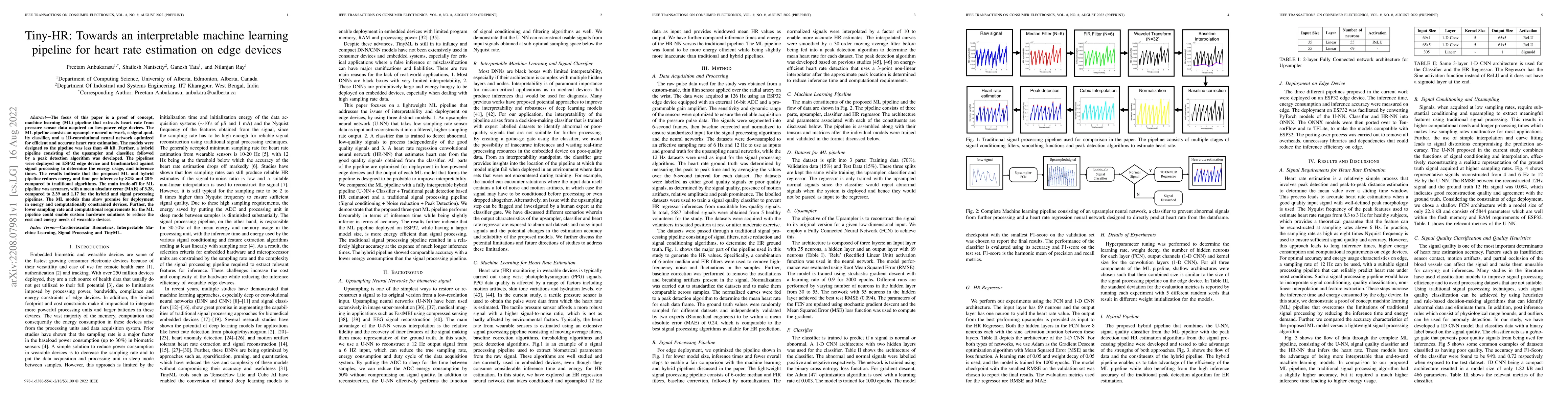 Thumbnail for Tiny-HR: Towards an interpretable machine learning pipeline for heart
  rate estimation on edge devices
