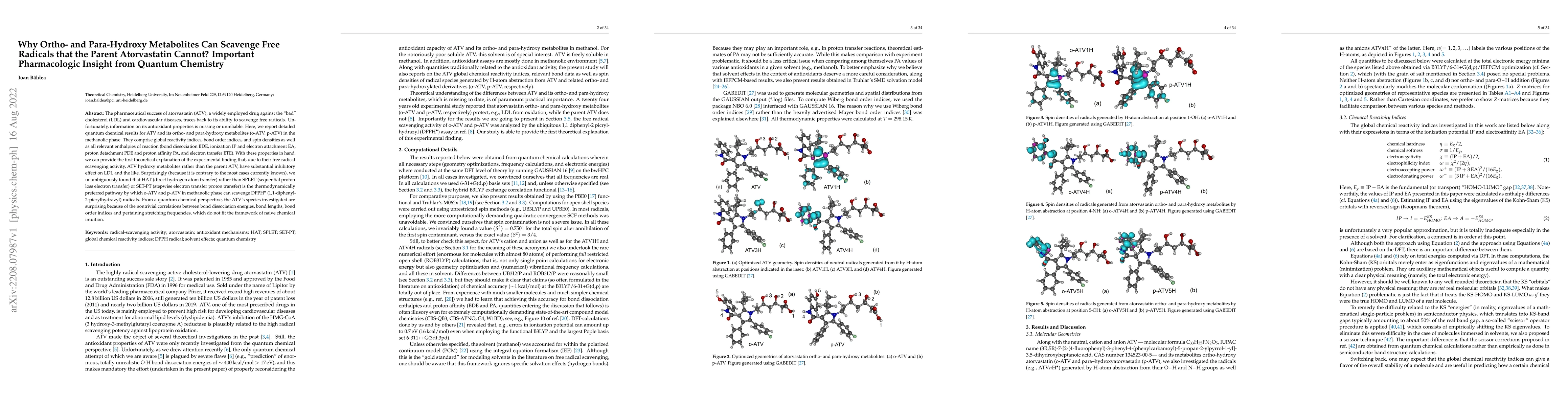 Thumbnail for Why Ortho- and Para-Hydroxy Metabolites Can Scavenge Free Radicals that
  the Parent Atorvastatin Cannot? Important Pharmacologic Insight from Quantum
  Chemistry