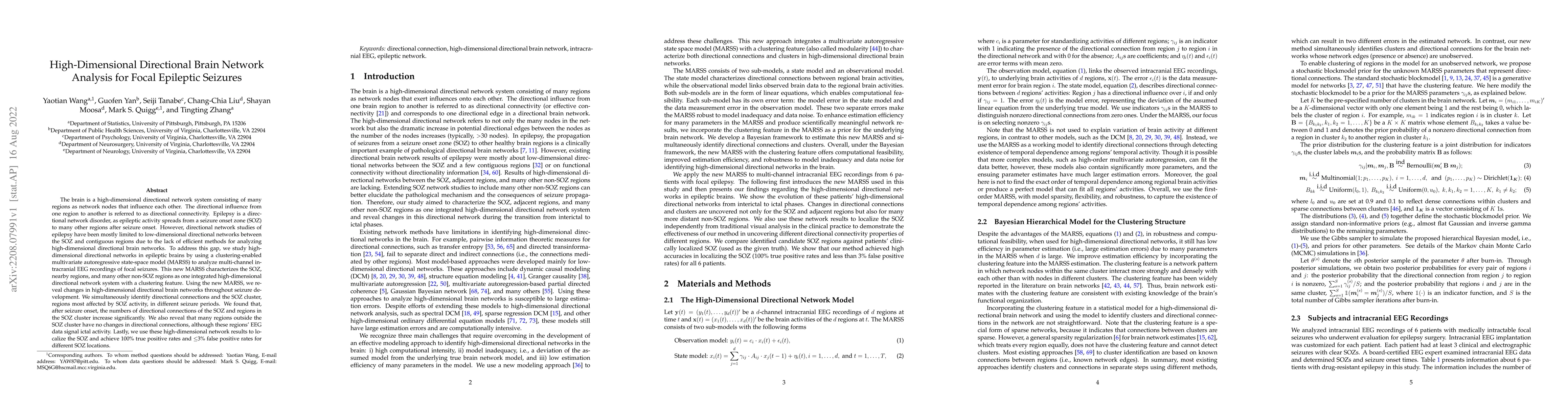 Thumbnail for High-Dimensional Directional Brain Network Analysis for Focal Epileptic
  Seizures
