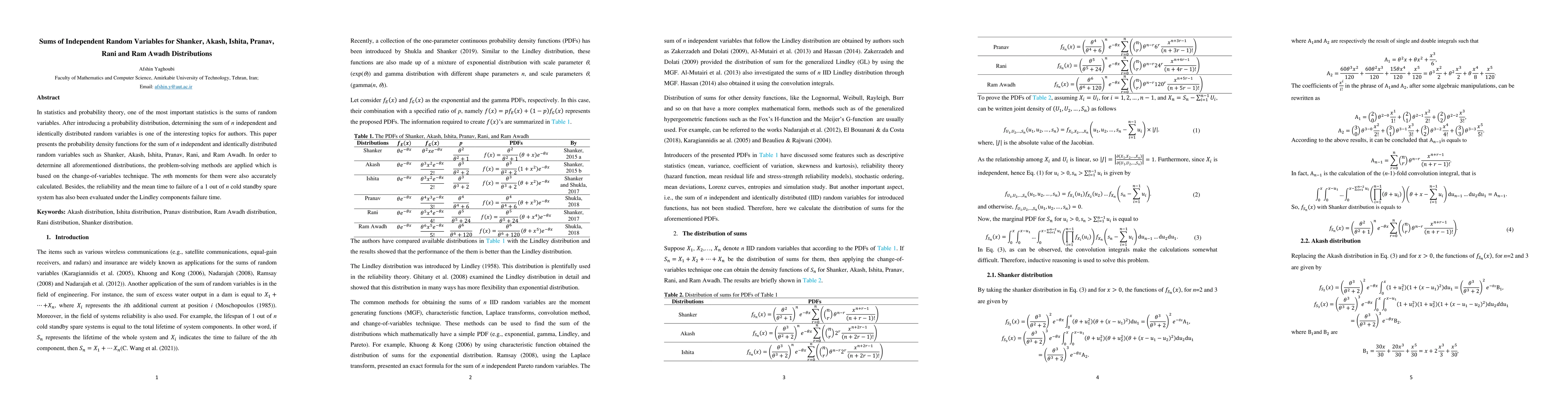 Thumbnail for Sum of independent random variable for Shanker, Akash, Ishita, Pranav,
  Rani and Ram Awadh distributions