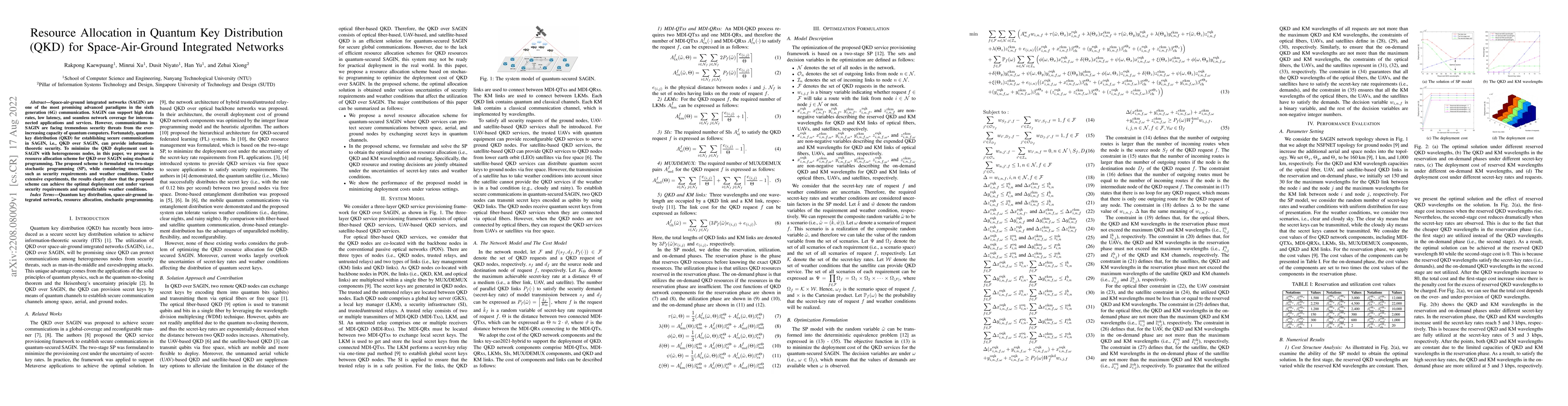 Thumbnail for Resource Allocation in Quantum Key Distribution (QKD) for
  Space-Air-Ground Integrated Networks