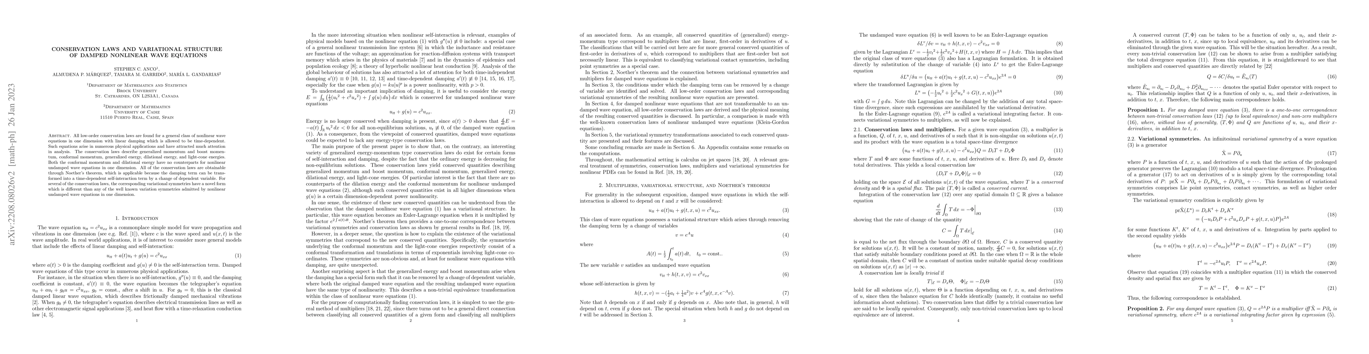 Thumbnail for Conservation laws and variational structure of damped nonlinear wave
  equations