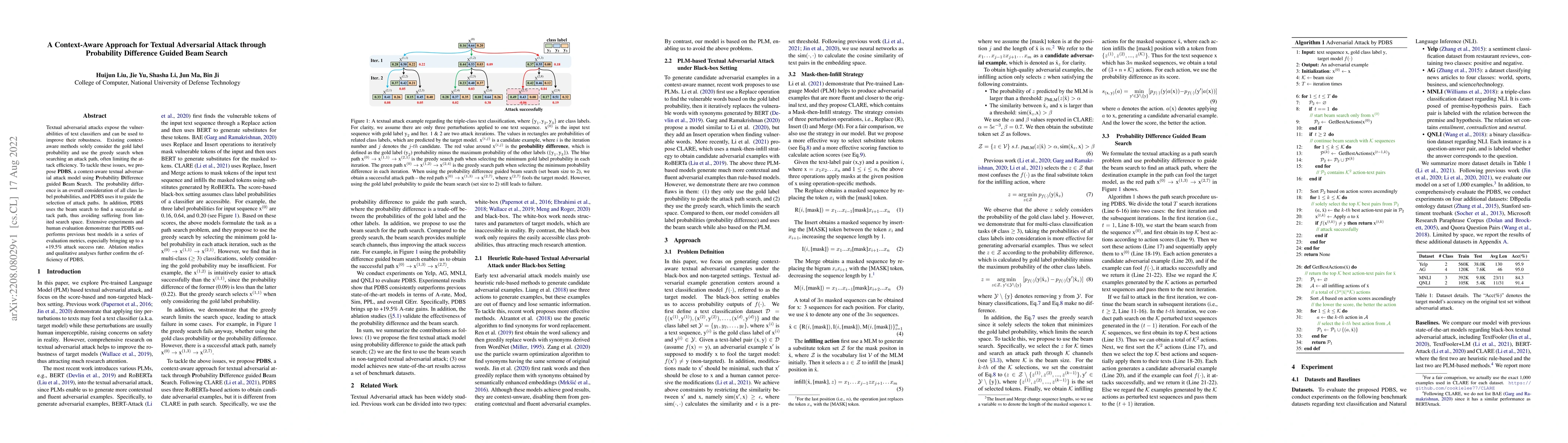Thumbnail for A Context-Aware Approach for Textual Adversarial Attack through
  Probability Difference Guided Beam Search