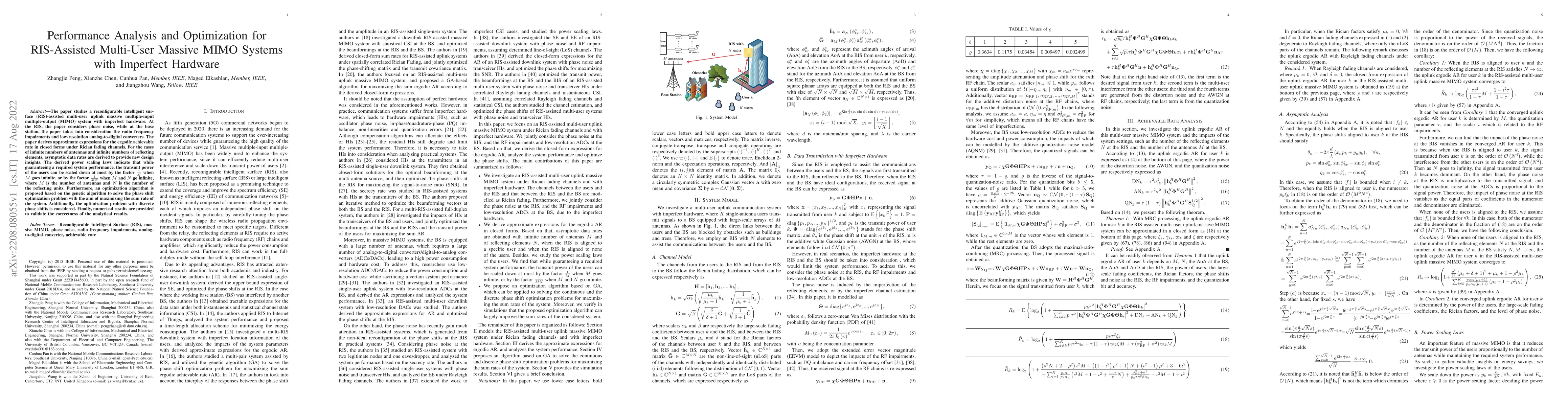 Thumbnail for Performance Analysis and Optimization for RIS-Assisted Multi-User
  Massive MIMO Systems with Imperfect Hardware
