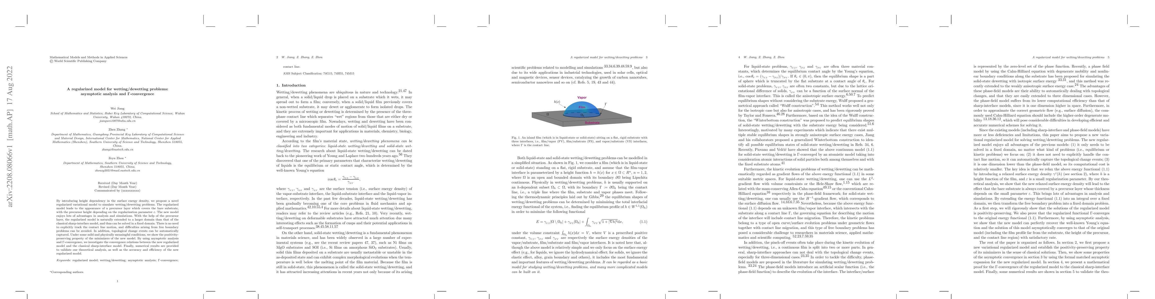 Thumbnail for A regularized model for wetting/dewetting problems: asymptotic analysis
  and $\Gamma$-convergence
