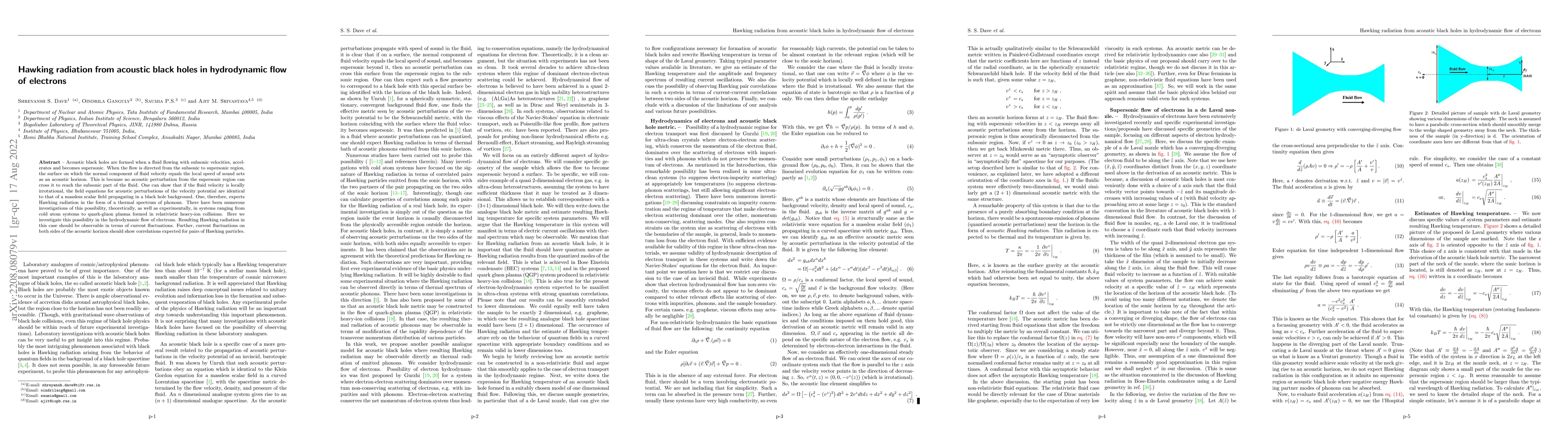 Thumbnail for Hawking radiation from acoustic black holes in hydrodynamic flow of
  electrons