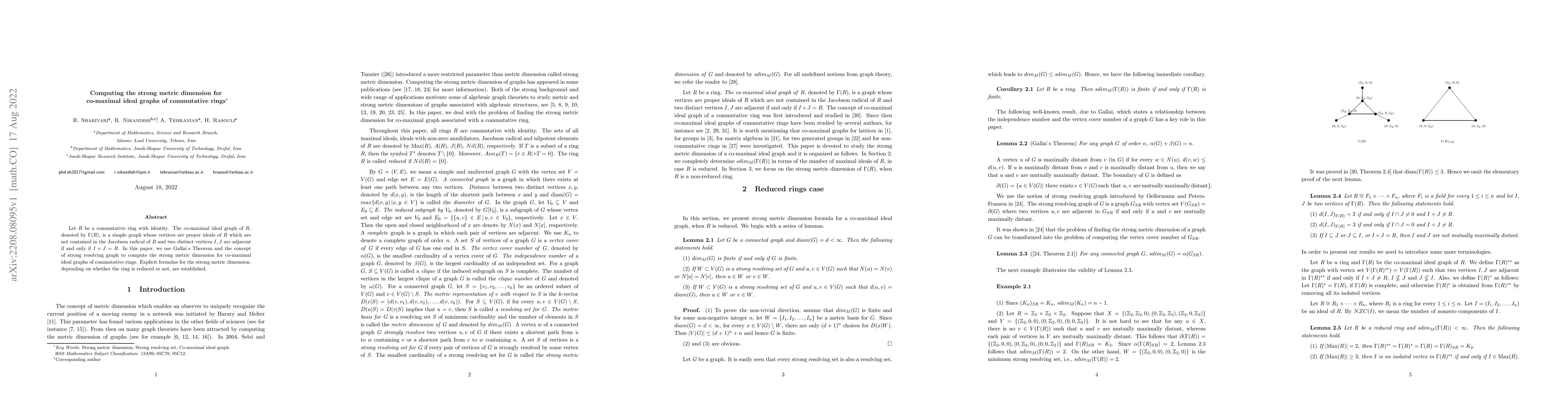 Thumbnail for Computing the strong metric dimension for co-maximal ideal graphs of
  commutative rings