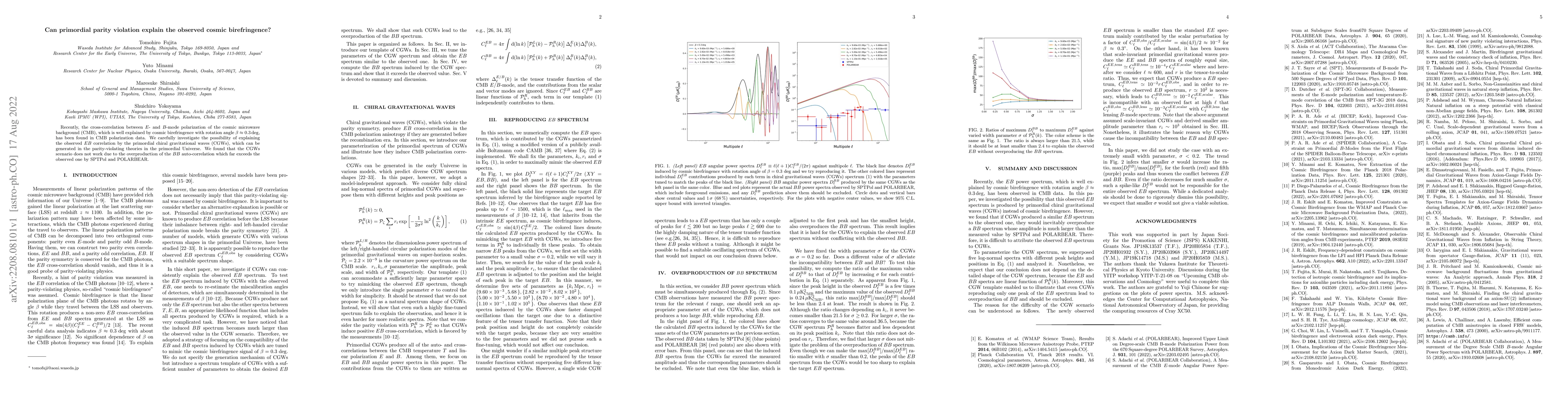 Thumbnail for Can primordial parity violation explain the observed cosmic
  birefringence?