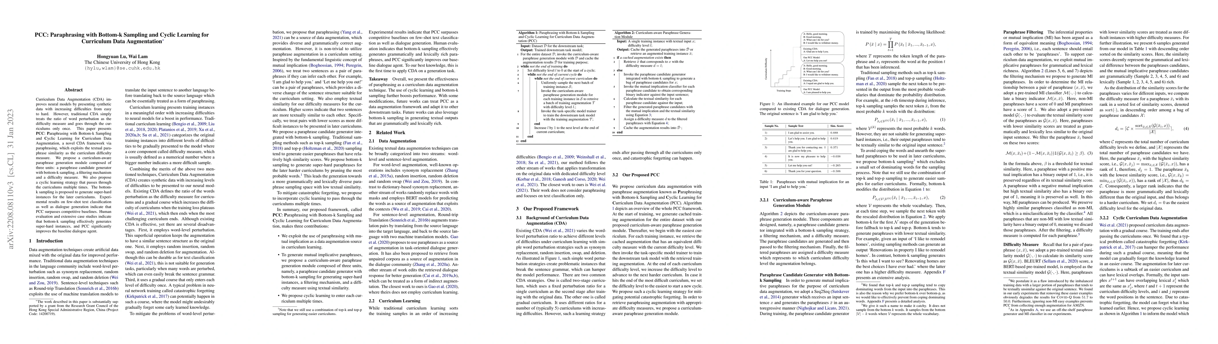 Thumbnail for PCC: Paraphrasing with Bottom-k Sampling and Cyclic Learning for
  Curriculum Data Augmentation