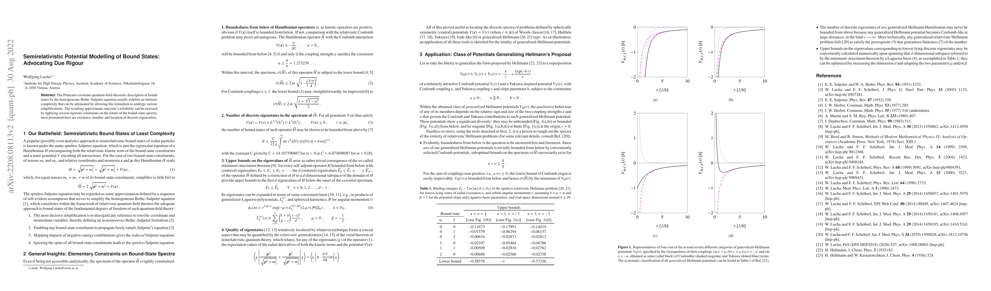 Thumbnail for Semirelativistic Potential Modelling of Bound States: Advocating Due
  Rigour