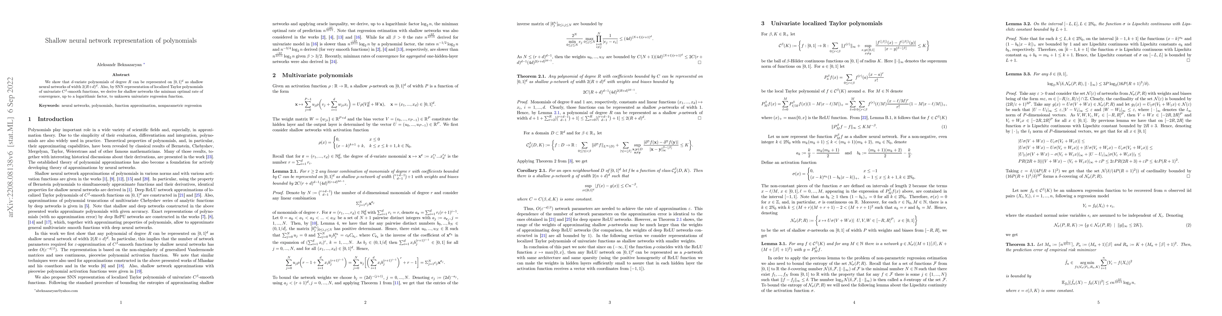 Thumbnail for Shallow neural network representation of polynomials
