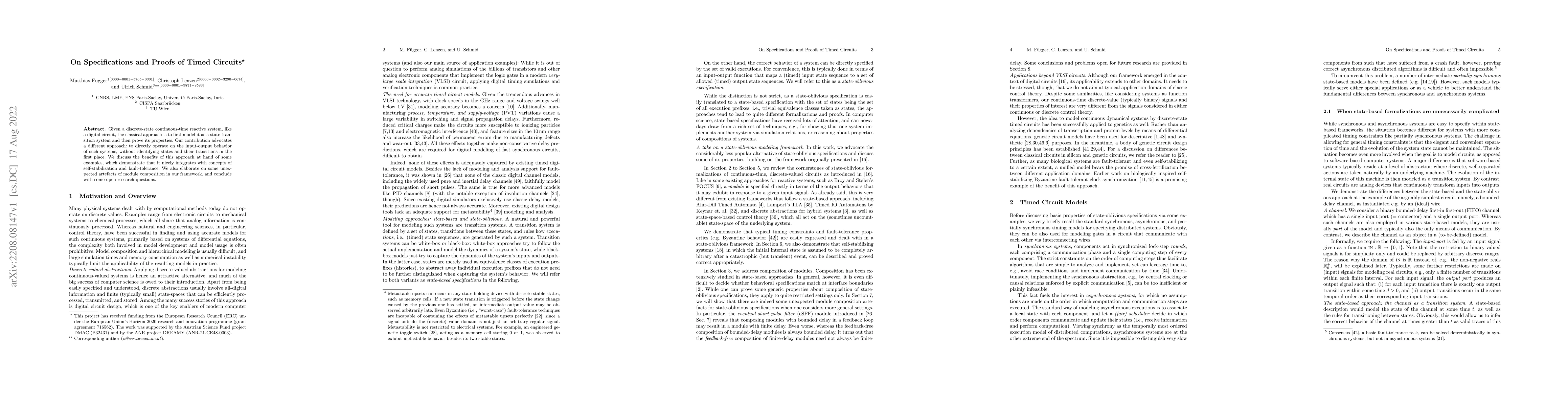 Thumbnail for On Specifications and Proofs of Timed Circuits
