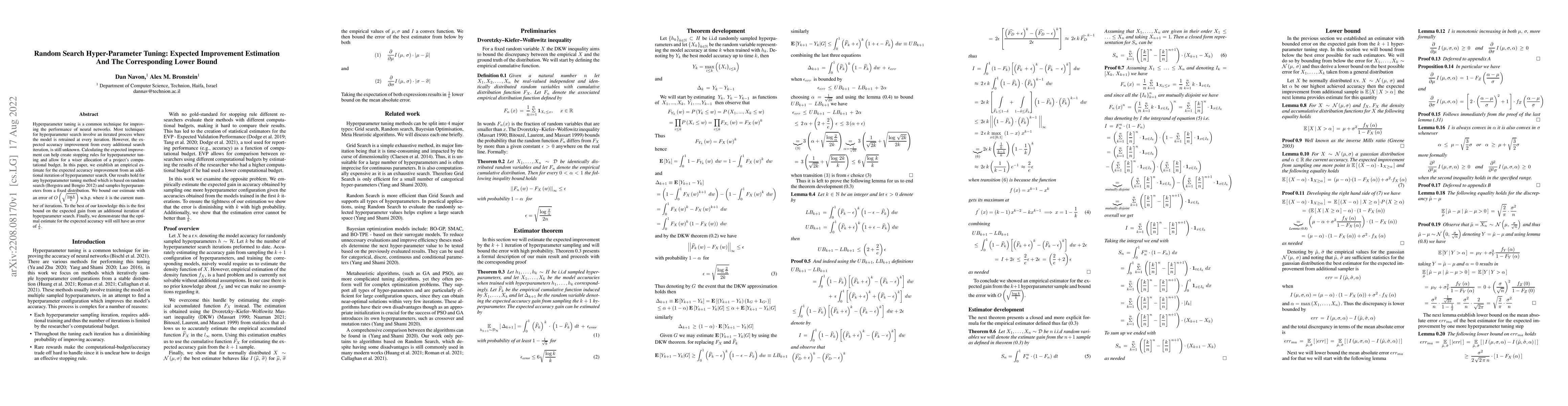 Thumbnail for Random Search Hyper-Parameter Tuning: Expected Improvement Estimation
  and the Corresponding Lower Bound