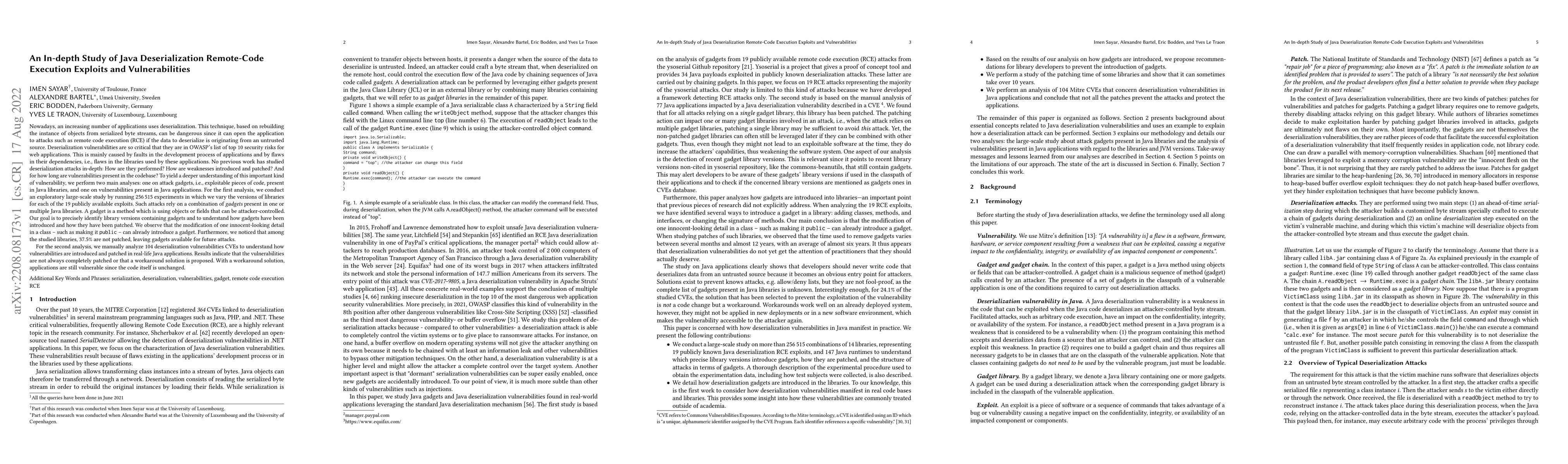 Thumbnail for An In-depth Study of Java Deserialization Remote-Code Execution Exploits
  and Vulnerabilities