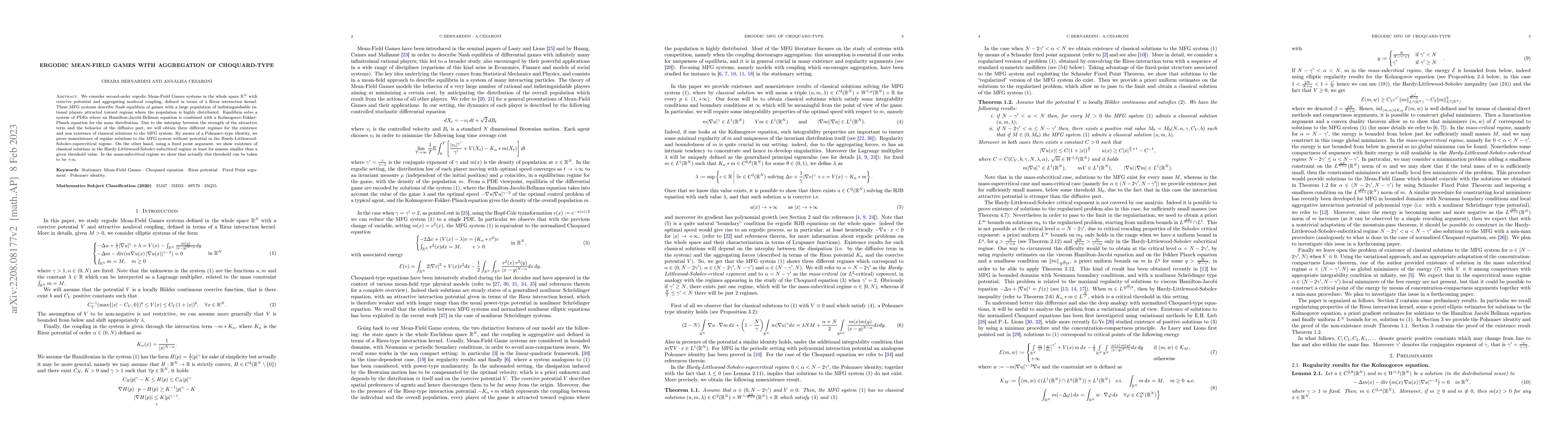 Thumbnail for Ergodic Mean-Field Games with aggregation of Choquard-type