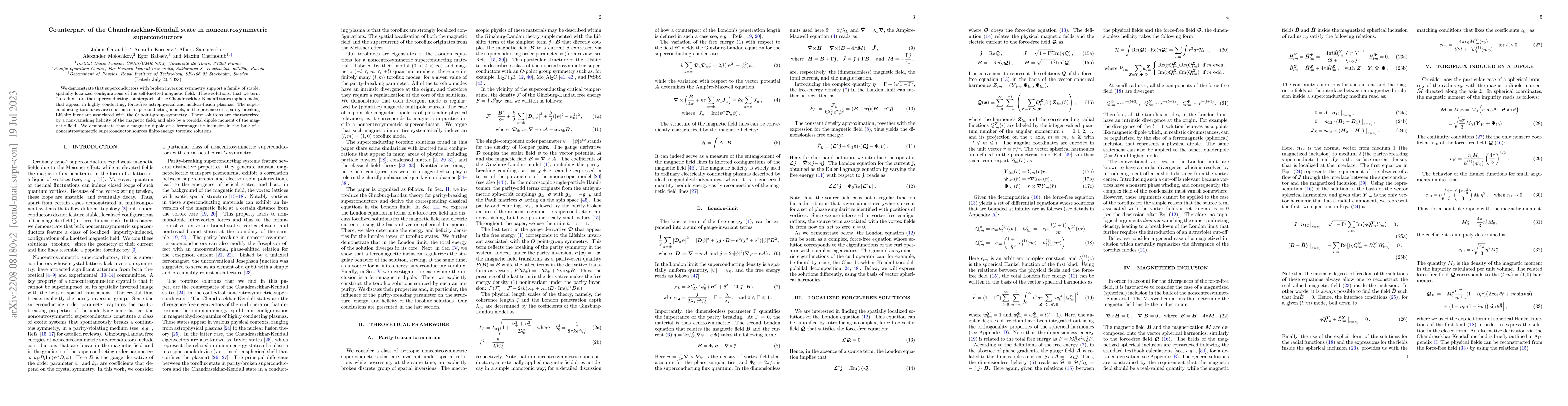 Thumbnail for Counterpart of the Chandrasekhar-Kendall state in noncentrosymmetric
  superconductors