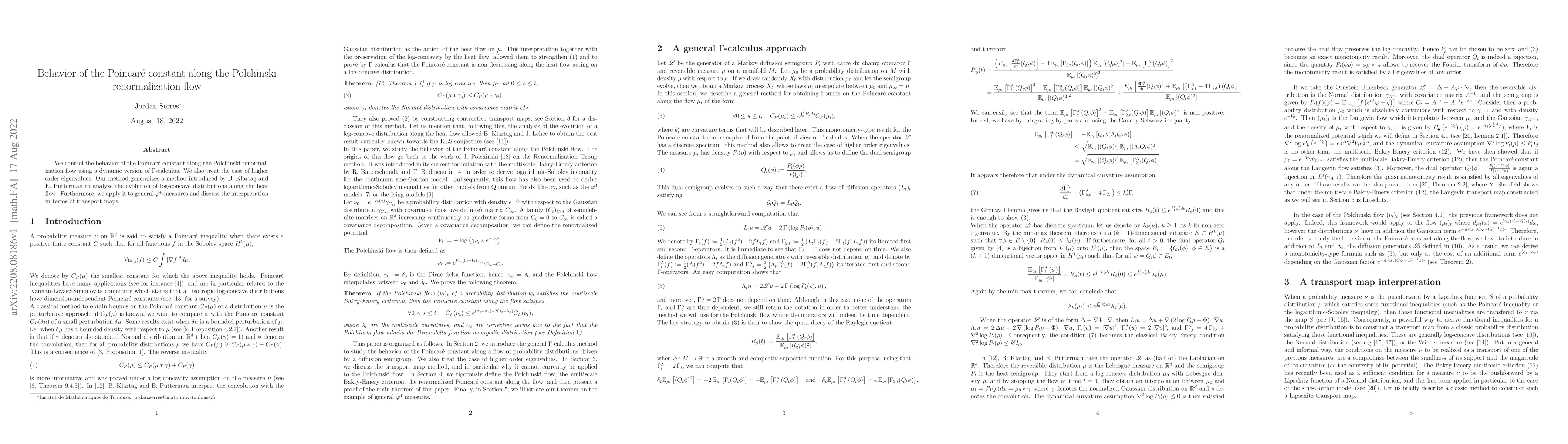 Thumbnail for Behavior of the Poincar{\'e} constant along the Polchinski
  renormalization flow