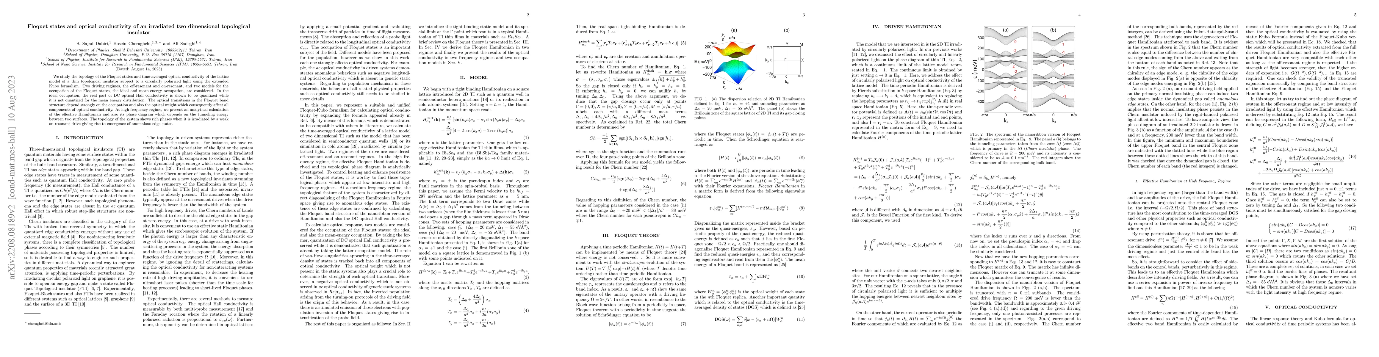 Thumbnail for Floquet states and optical conductivity of an irradiated two dimensional
  topological insulator