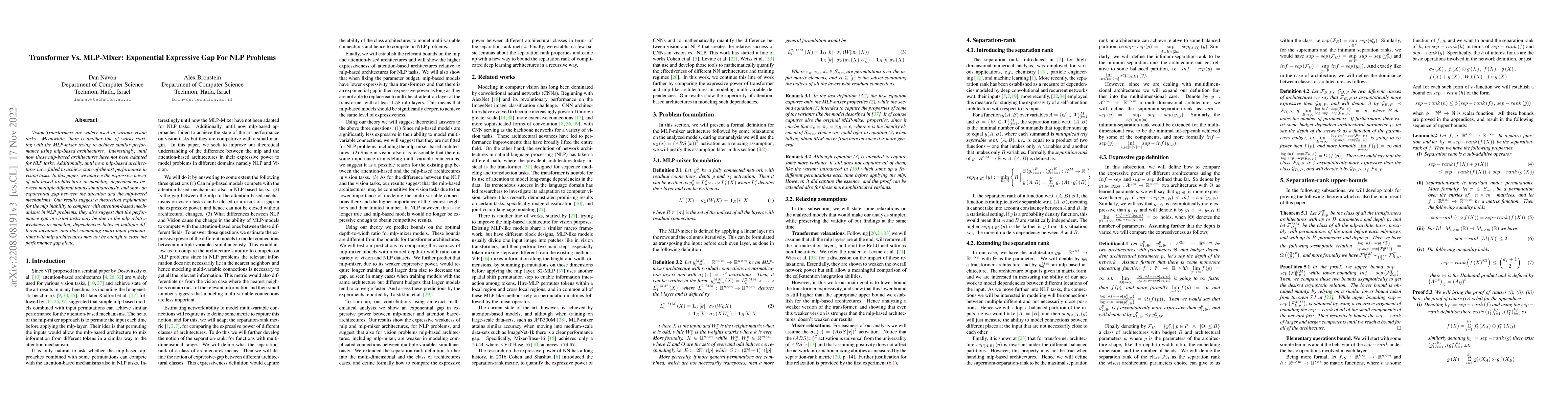 Thumbnail for Transformer Vs. MLP-Mixer: Exponential Expressive Gap For NLP Problems