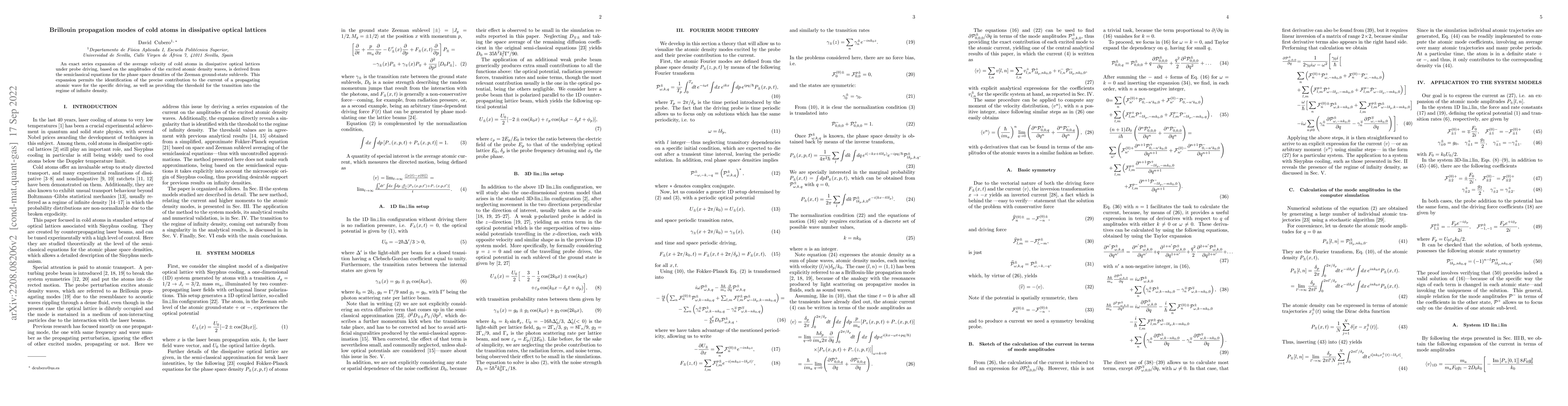 Thumbnail for Brillouin propagation modes of cold atoms in dissipative optical
  lattices