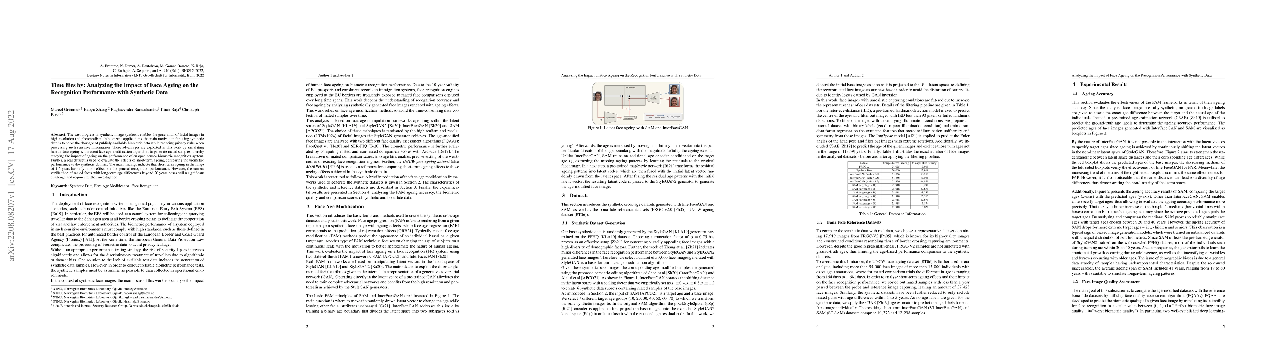 Thumbnail for Time flies by: Analyzing the Impact of Face Ageing on the Recognition
  Performance with Synthetic Data