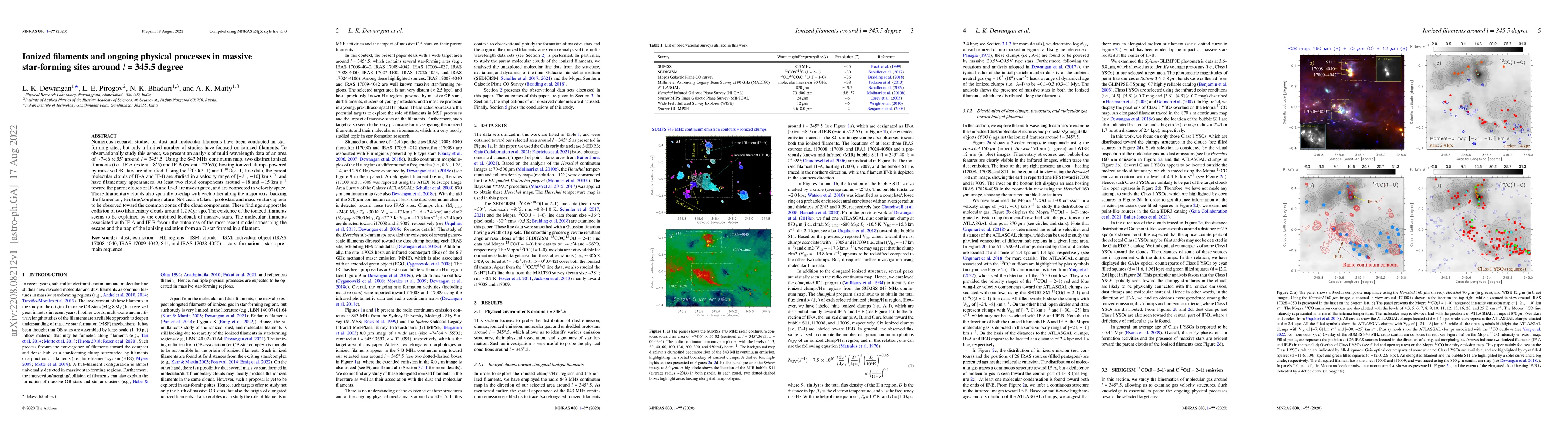 Thumbnail for Ionized filaments and ongoing physical processes in massive star-forming
  sites around l = 345.5 degree
