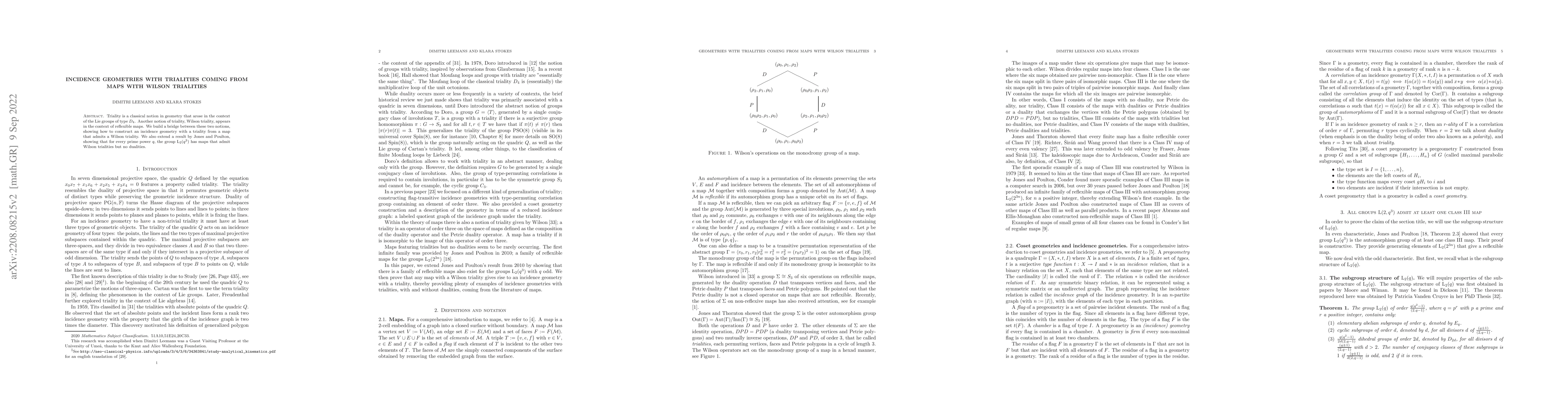 Thumbnail for Incidence geometries with trialities coming from maps with Wilson
  trialities