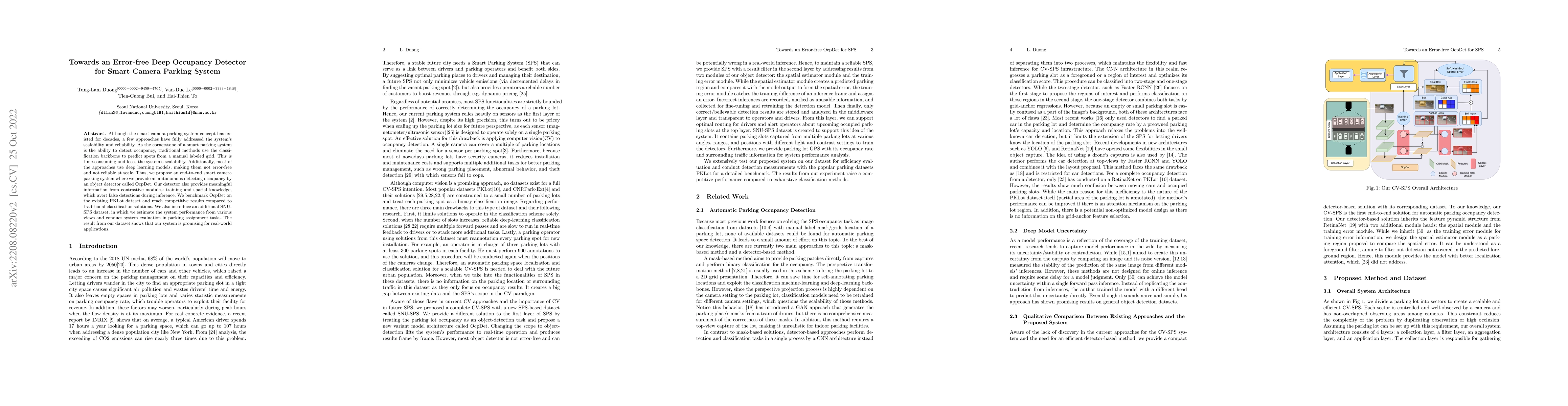 Thumbnail for Towards an Error-free Deep Occupancy Detector for Smart Camera Parking
  System