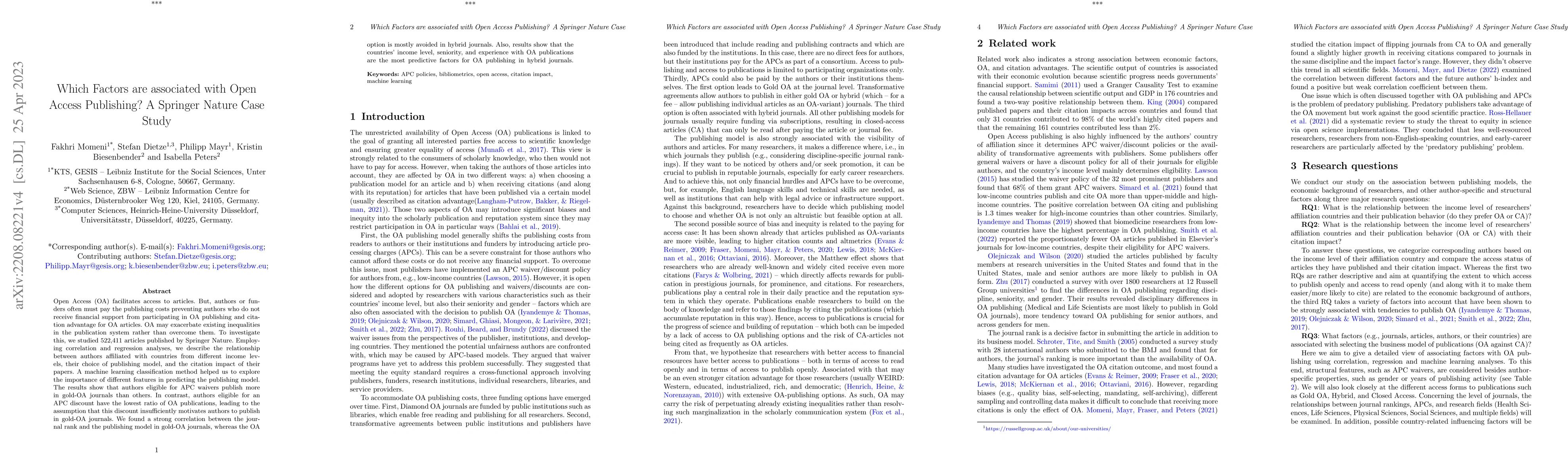 Thumbnail for Which Factors are associated with Open Access Publishing? A Springer
  Nature Case Study