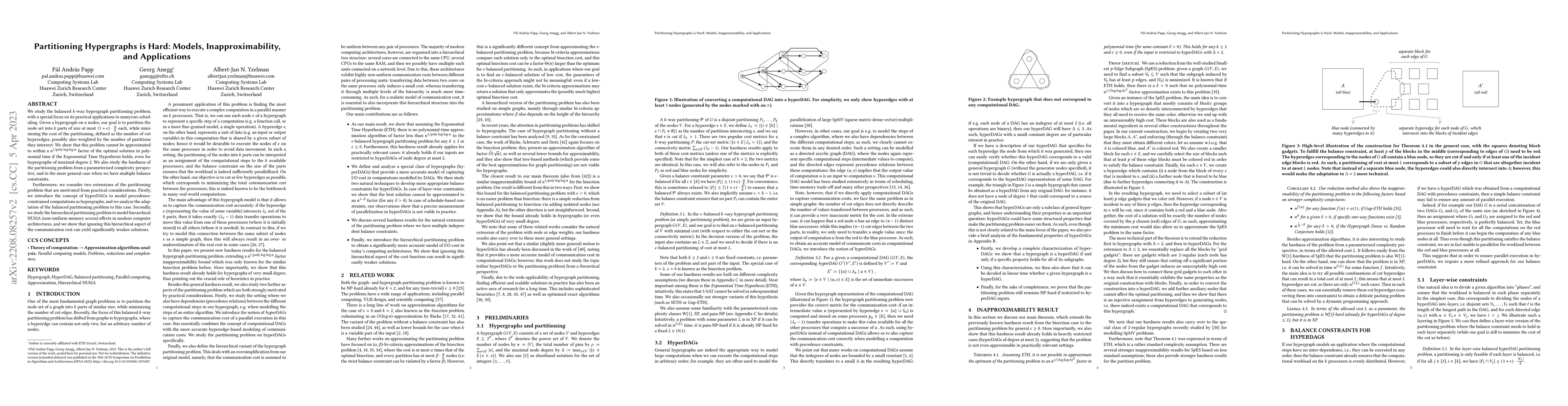 Thumbnail for Partitioning Hypergraphs is Hard: Models, Inapproximability, and
  Applications