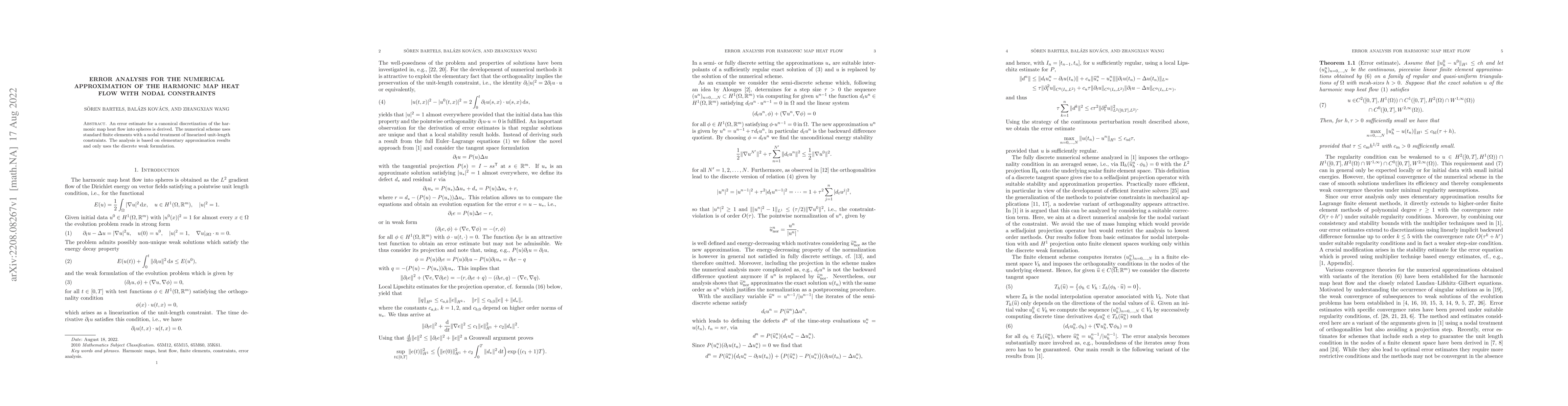 Thumbnail for Error analysis for the numerical approximation of the harmonic map heat
  flow with nodal constraints