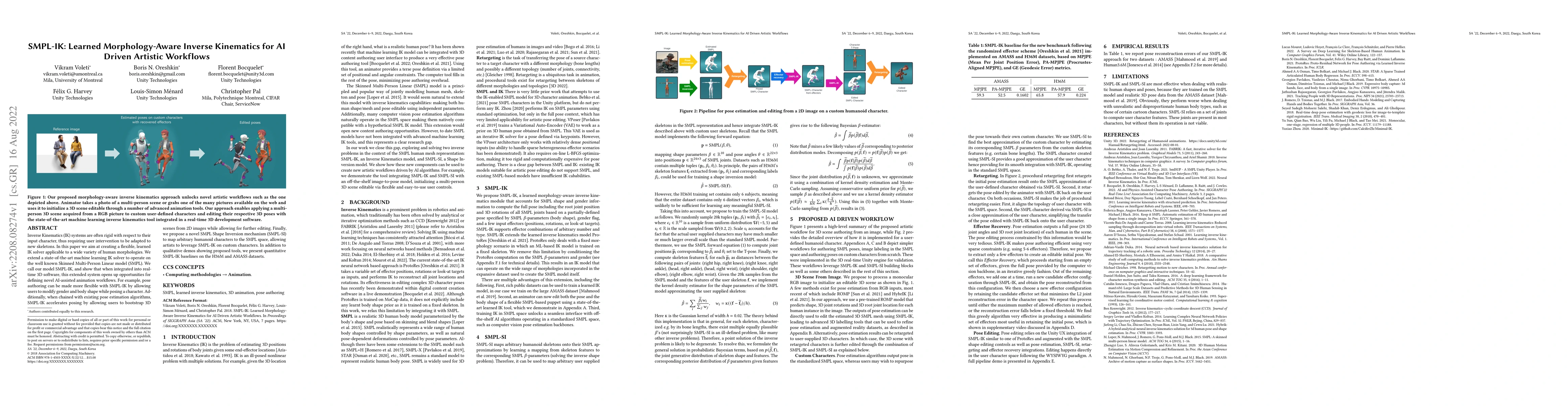 Thumbnail for SMPL-IK: Learned Morphology-Aware Inverse Kinematics for AI Driven
  Artistic Workflows