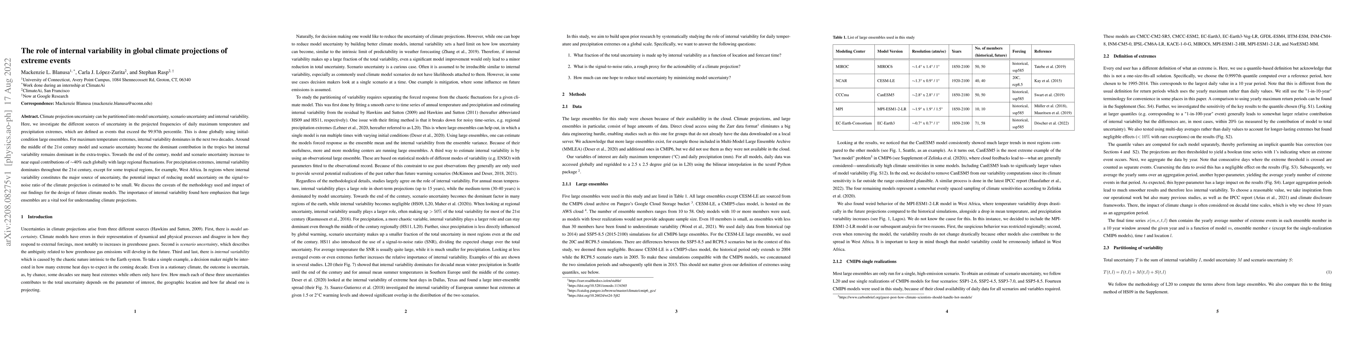 Thumbnail for The role of internal variability in global climate projections of
  extreme events